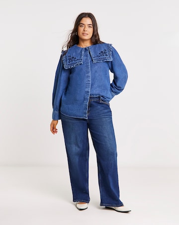 Embroidered Sailor Collar Denim Shirt