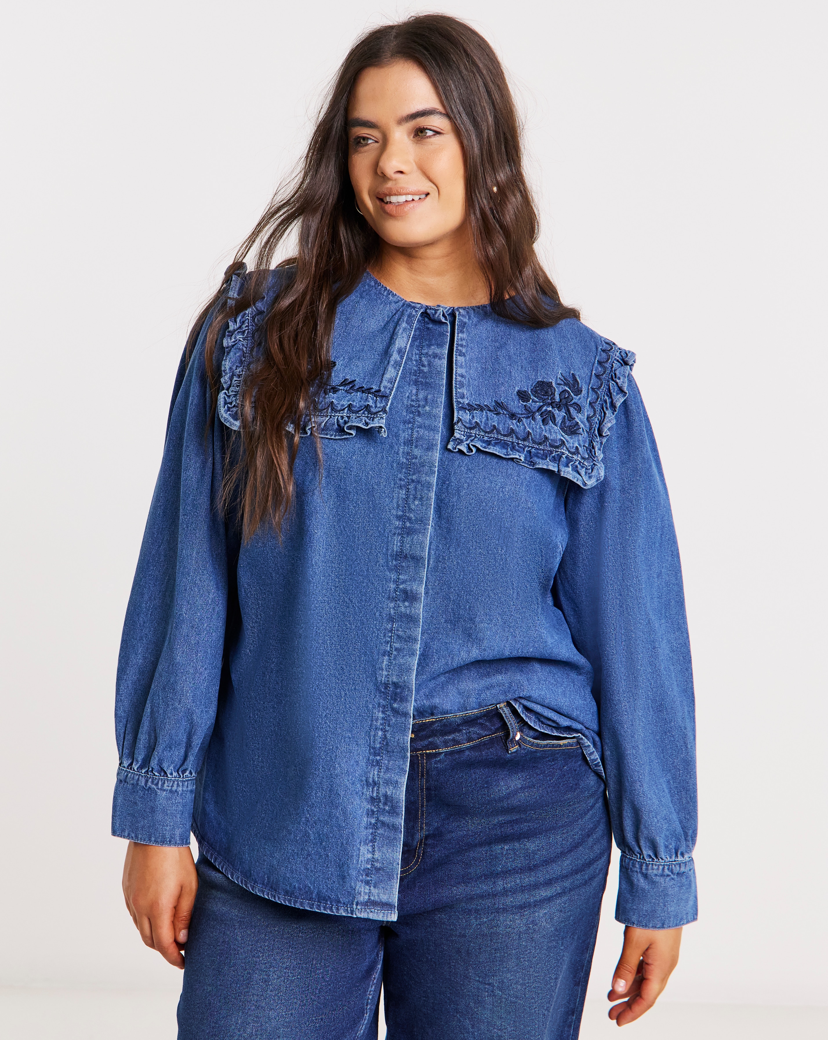 New In - Simply Be Sailor Collar Denim Shirt