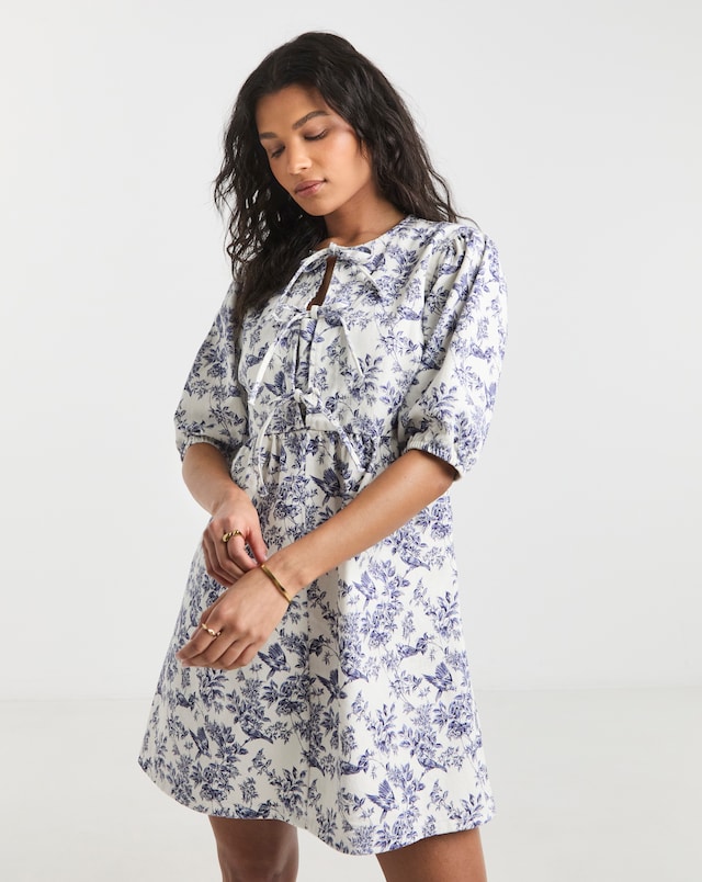 Simply Be Blue Mix Floral Tie Front Denim Dress