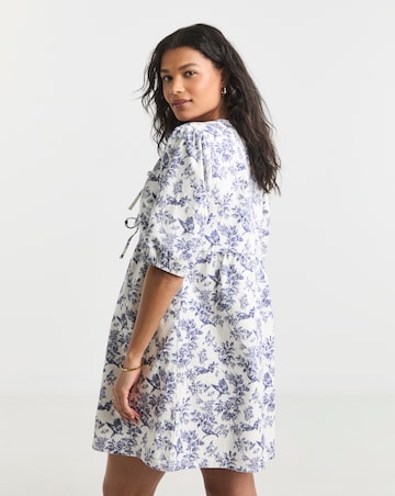 Blue Mix Floral Tie Front Denim Dress