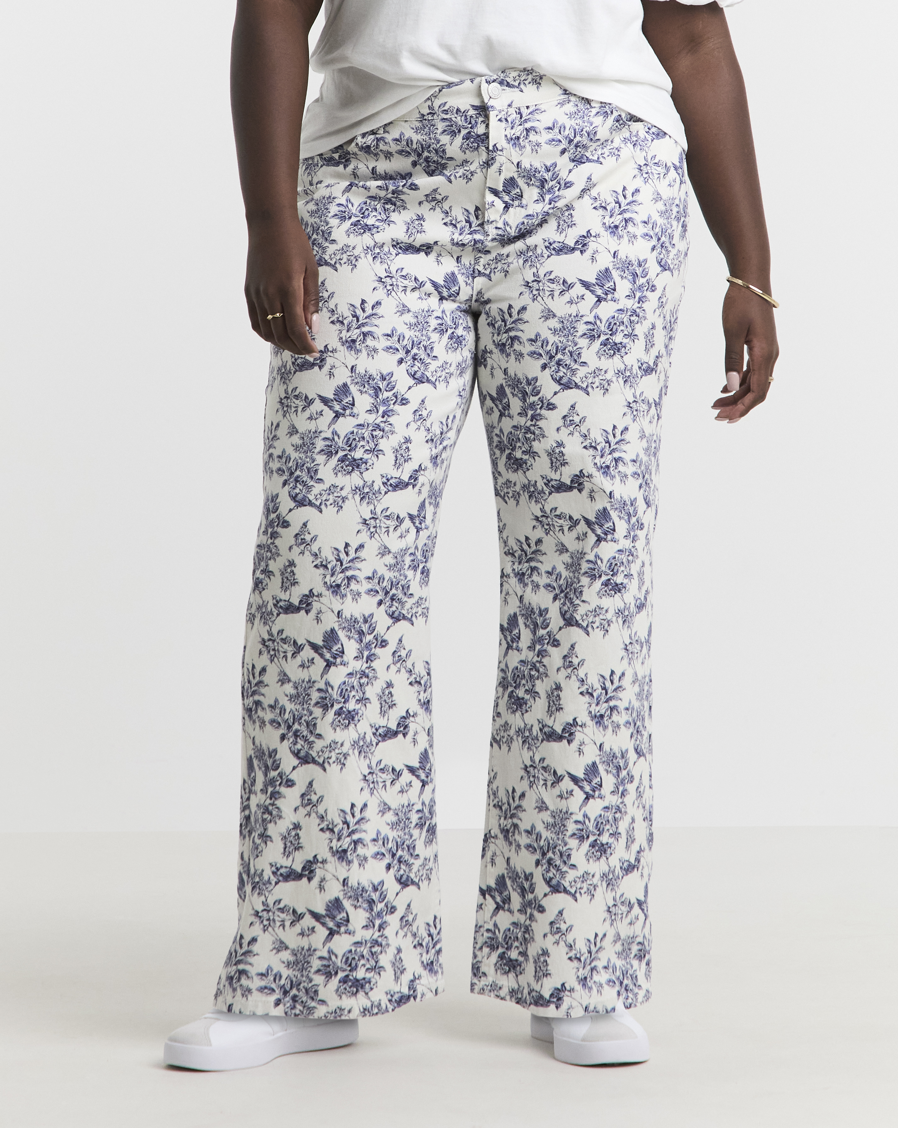 Simply Be Blue Floral Printed Denim Wide Leg Jeans