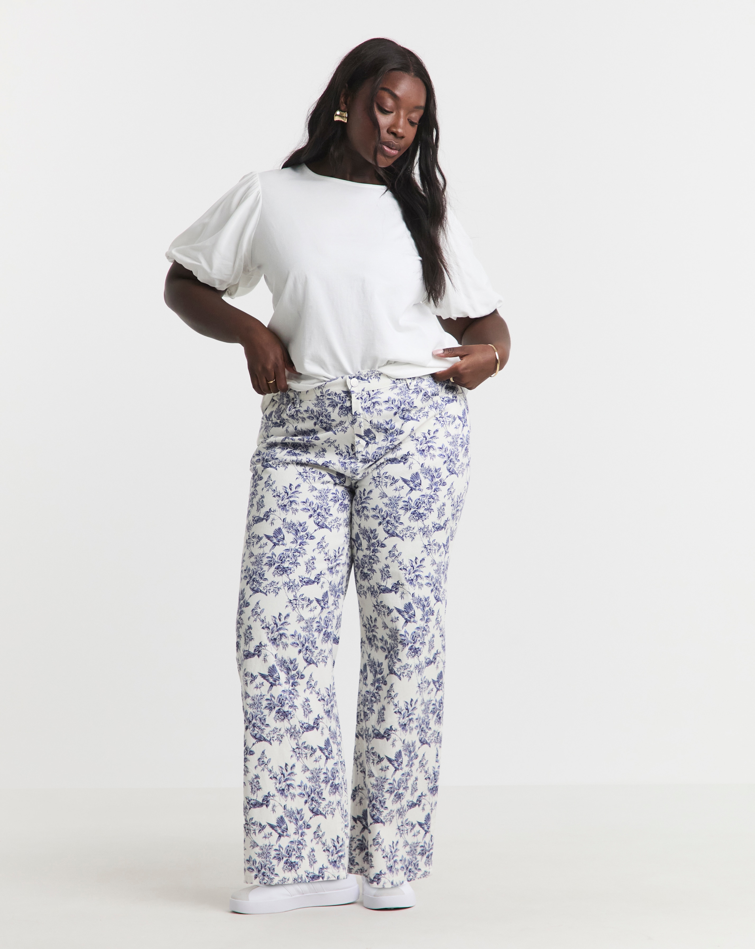 Simply Be Floral Denim Wide Leg Jeans