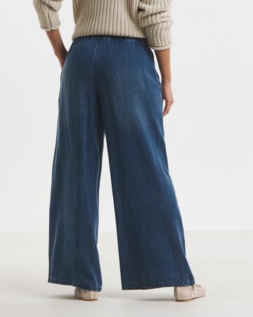 Indigo Denim Lyocell Tie Front Palazzo Jeans