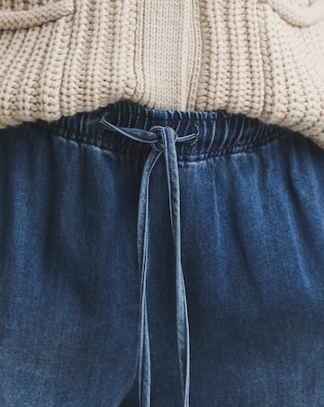 Indigo Denim Lyocell Tie Front Palazzo Jeans