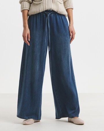 Indigo Denim Lyocell Tie Front Palazzo Jeans
