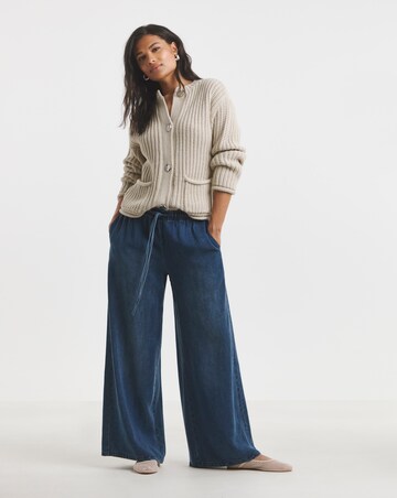 Indigo Denim Lyocell Tie Front Palazzo Jeans