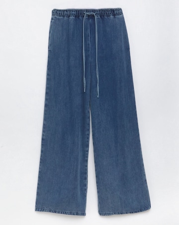 Indigo Denim Lyocell Tie Front Palazzo Jeans
