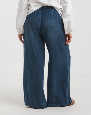 Indigo Denim Lyocell Tie Front Palazzo Jeans