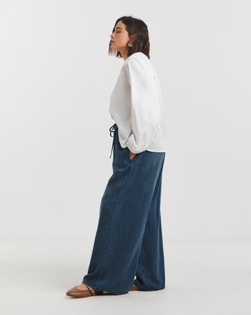Indigo Denim Lyocell Tie Front Palazzo Jeans