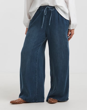 Indigo Denim Lyocell Tie Front Palazzo Jeans