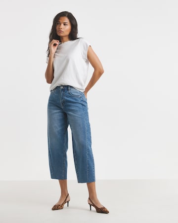 Simply Be Mid Blue Cropped Barrel Leg Jeans