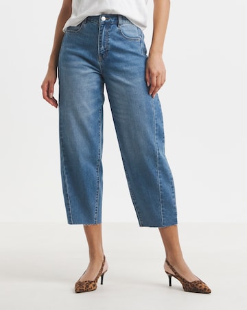 Simply Be Mid Blue Cropped Barrel Leg Jeans