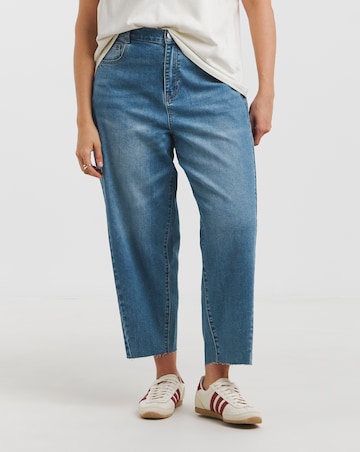 Simply Be Mid Blue Cropped Barrel Leg Jeans