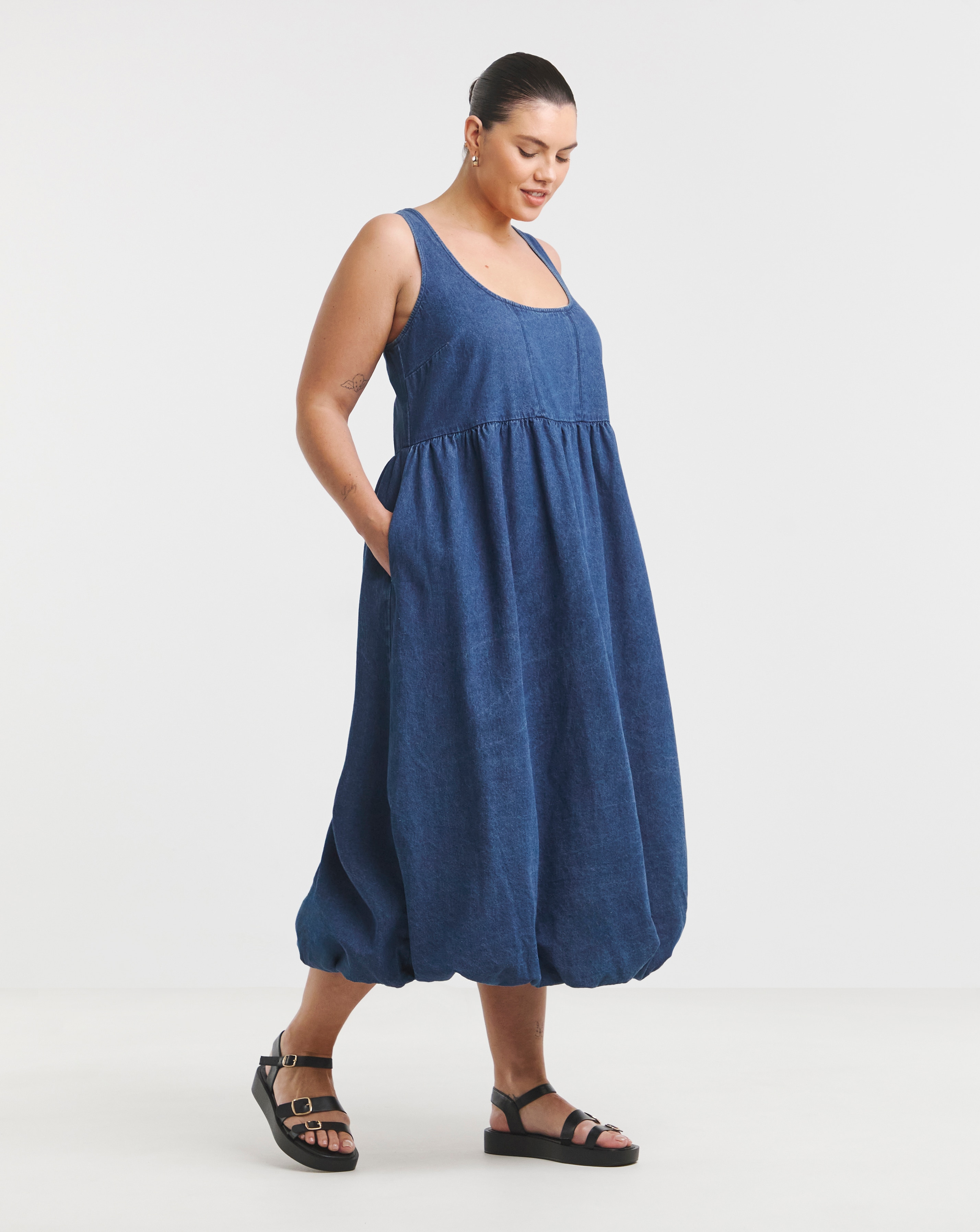 Mid Blue Bubble Hem Midaxi Dress