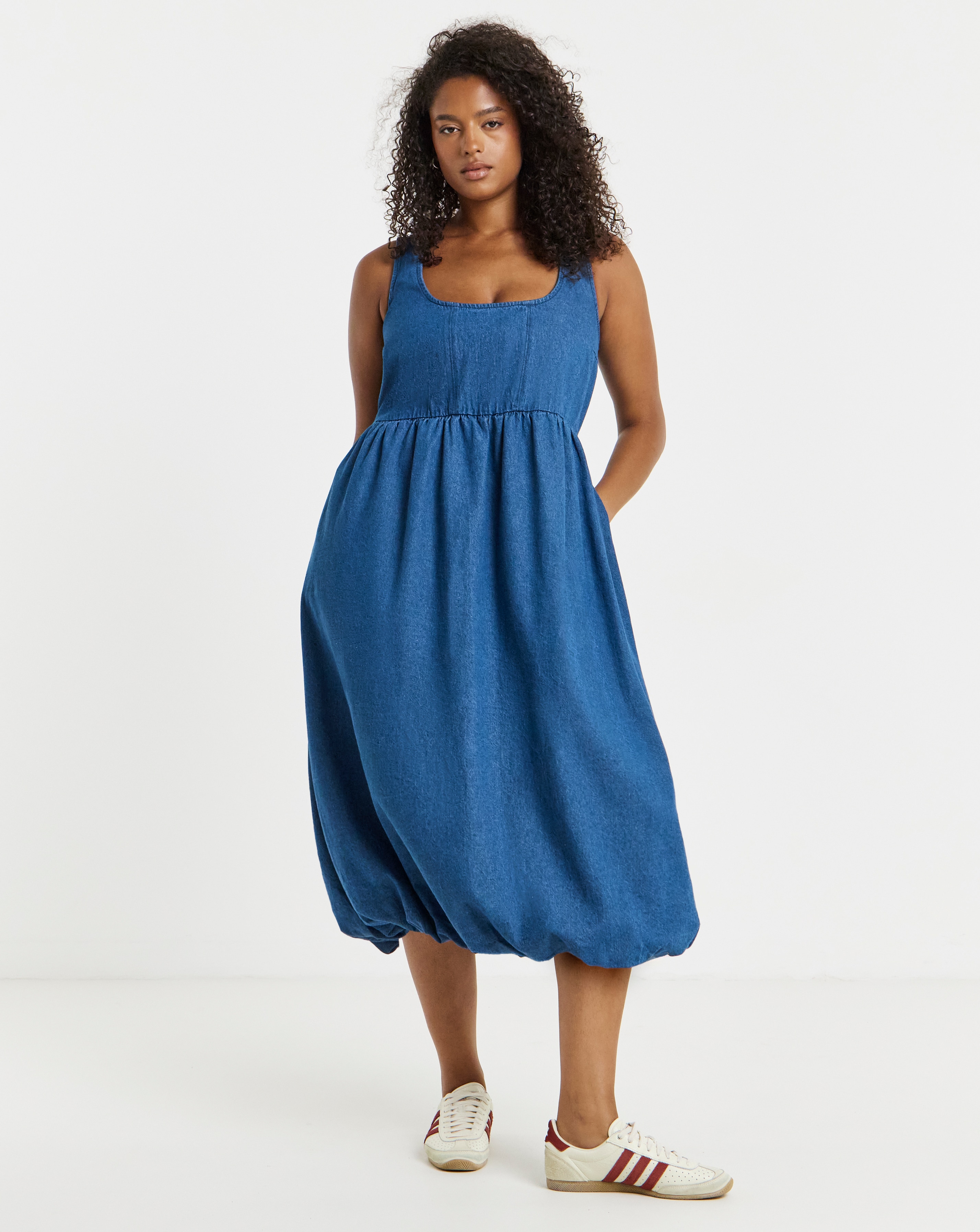Mid Blue Bubble Hem Midaxi Dress