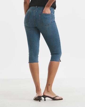Mid Wash Stretch Denim Capri Jeans