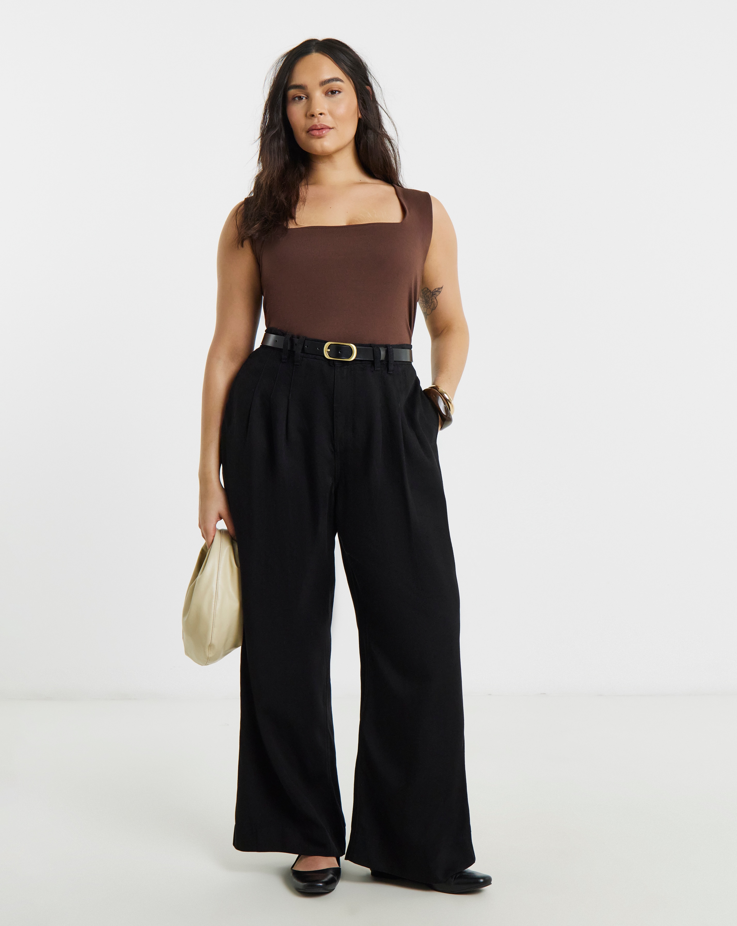 Simply Be Pleat Detail Wide Leg Jeans