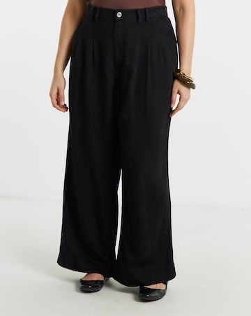 Simply Be Black Lyocell Pleat Detail Wide Leg Jeans
