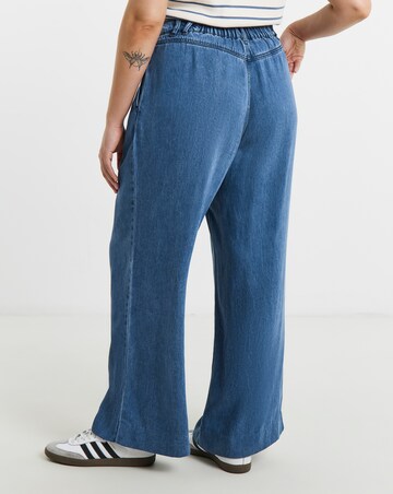 Simply Be Mid Blue Pleat Detail Lyocell Wide Leg Jeans