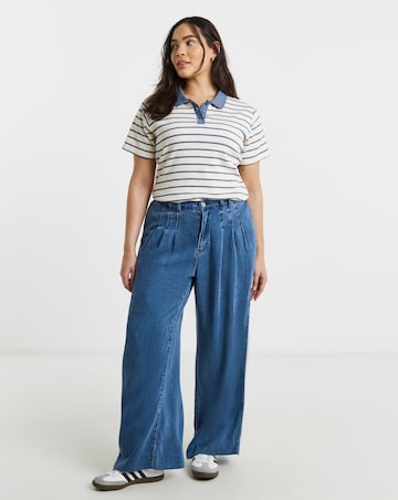 Simply Be Mid Blue Pleat Detail Lyocell Wide Leg Jeans