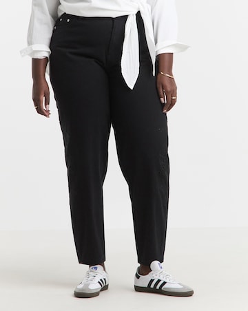 Simply Be Black Broderie Detail Barrel Leg Jeans