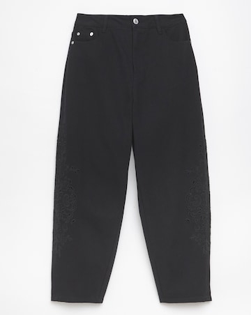 Simply Be Black Broderie Detail Barrel Leg Jeans