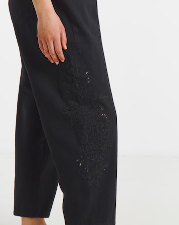 Simply Be Black Broderie Detail Barrel Leg Jeans