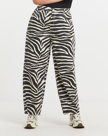 Simply Be Zebra Print Denim Barrel Jeans