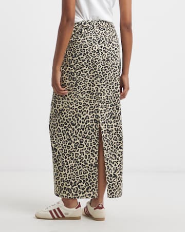 Simply Be Light Leopard Print Denim Midaxi Skirt