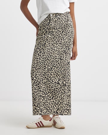 Simply Be Light Leopard Print Denim Midaxi Skirt
