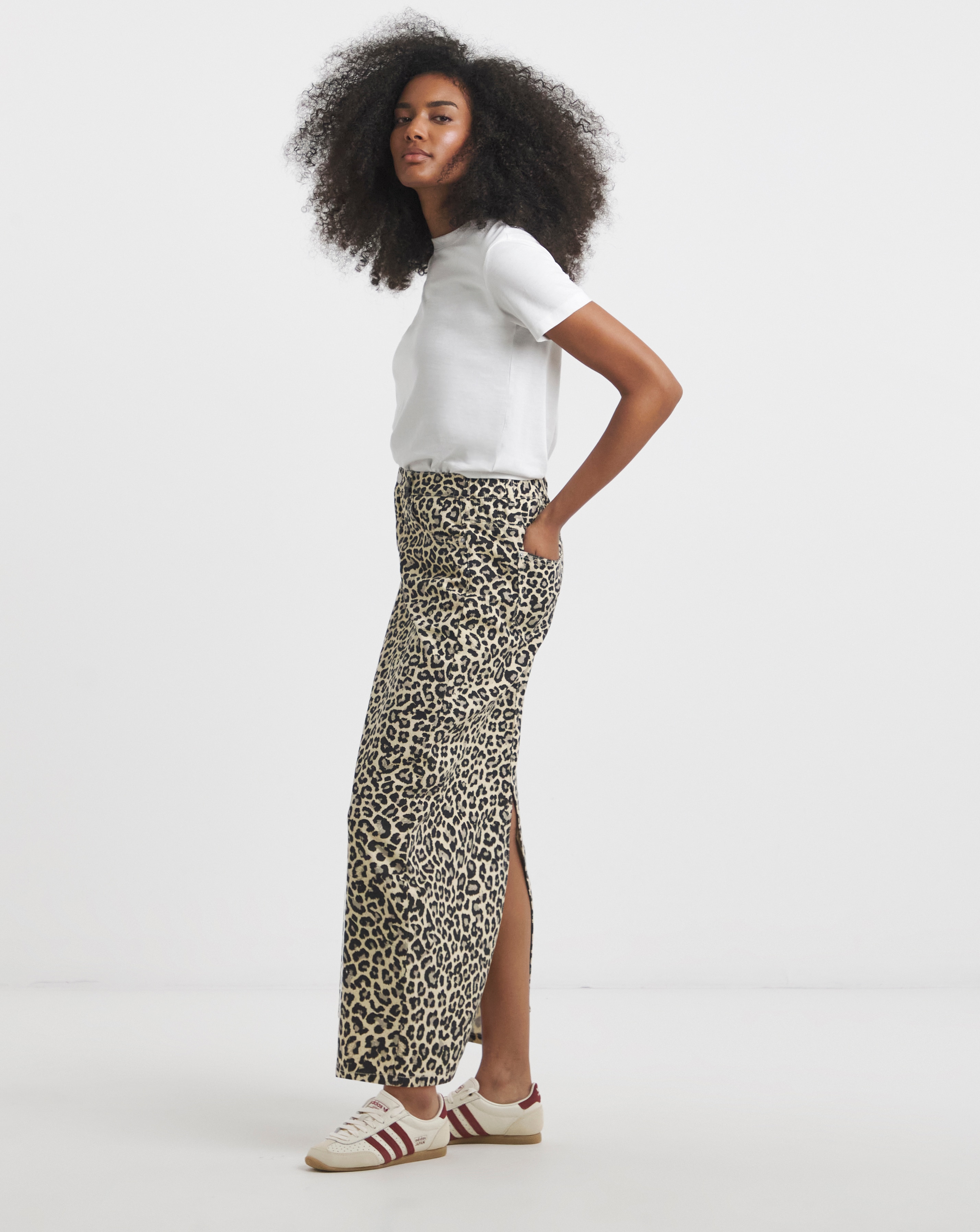 SBE Leopard Print Denim Midaxi Skirt