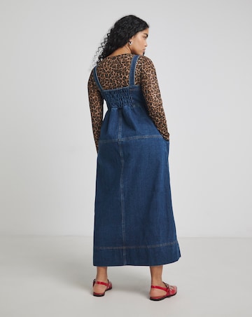 Simply Be Mid Blue Denim Covered Buckle Dungaree Midaxi Dress