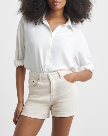 Simply Be Ecru Roll Hem Mom Shorts