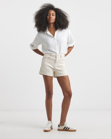 Simply Be Ecru Roll Hem Mom Shorts