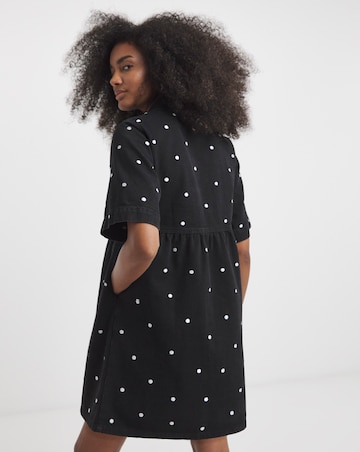 Simply Be Mono Embroidered Spot Mini Dress