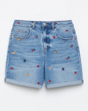 Simply Be Fruit Salad Embroidered Roll Hem Mom Short
