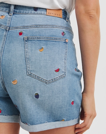 Simply Be Fruit Salad Embroidered Roll Hem Mom Short