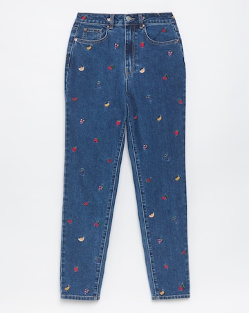 Simply Be Indigo Fruit Salad Embroidered Mom Jeans