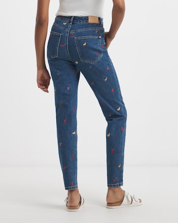 Simply Be Indigo Fruit Salad Embroidered Mom Jeans