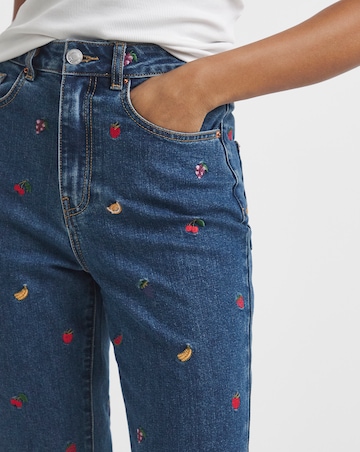 Simply Be Indigo Fruit Salad Embroidered Mom Jeans