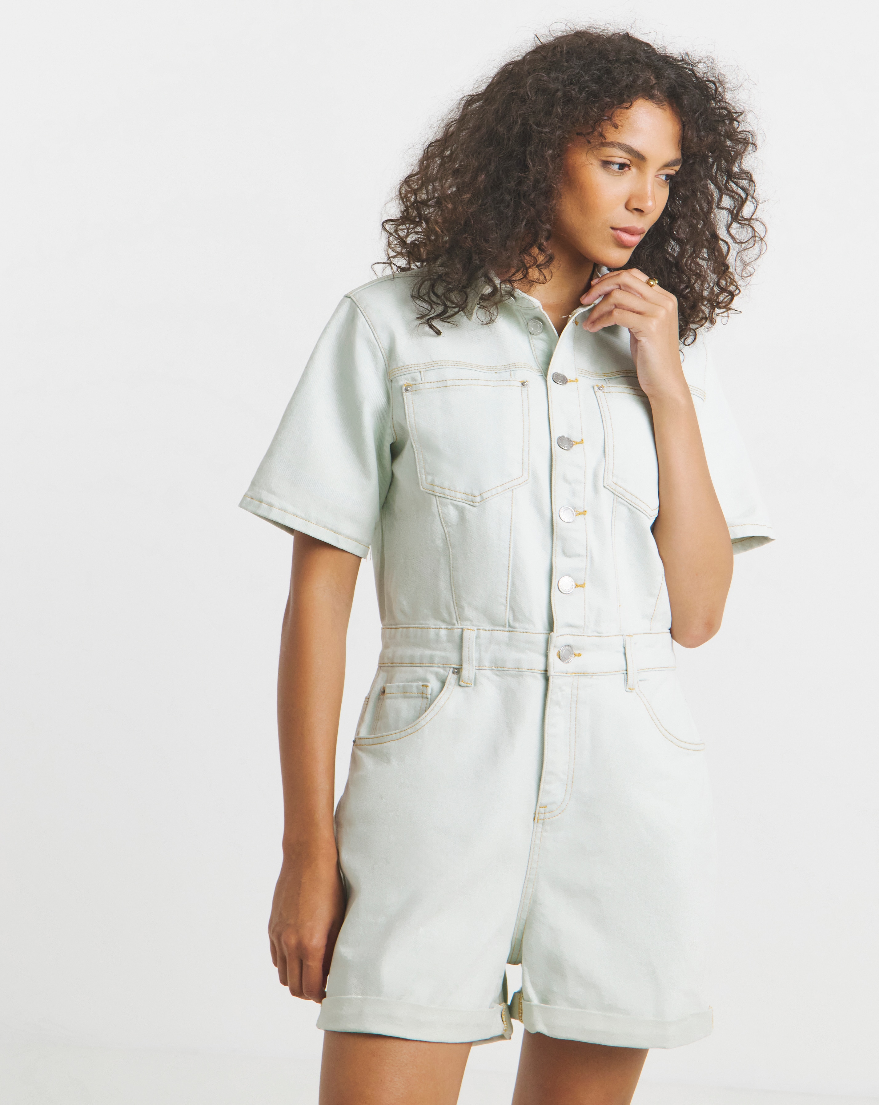 Bleach Wash Pocket Detail Denim Playsuit