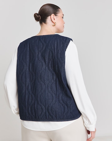 Indigo Tie Front Quilted Denim Gilet