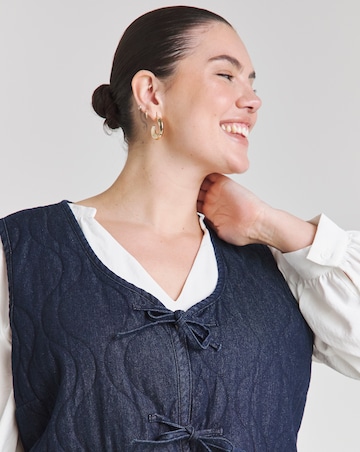 Indigo Tie Front Quilted Denim Gilet