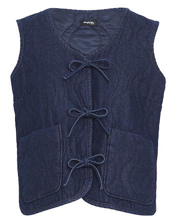 Indigo Tie Front Quilted Denim Gilet