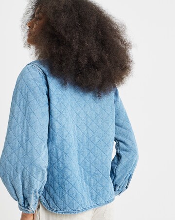 Mid Blue Quilted Tie Front Denim Jacket