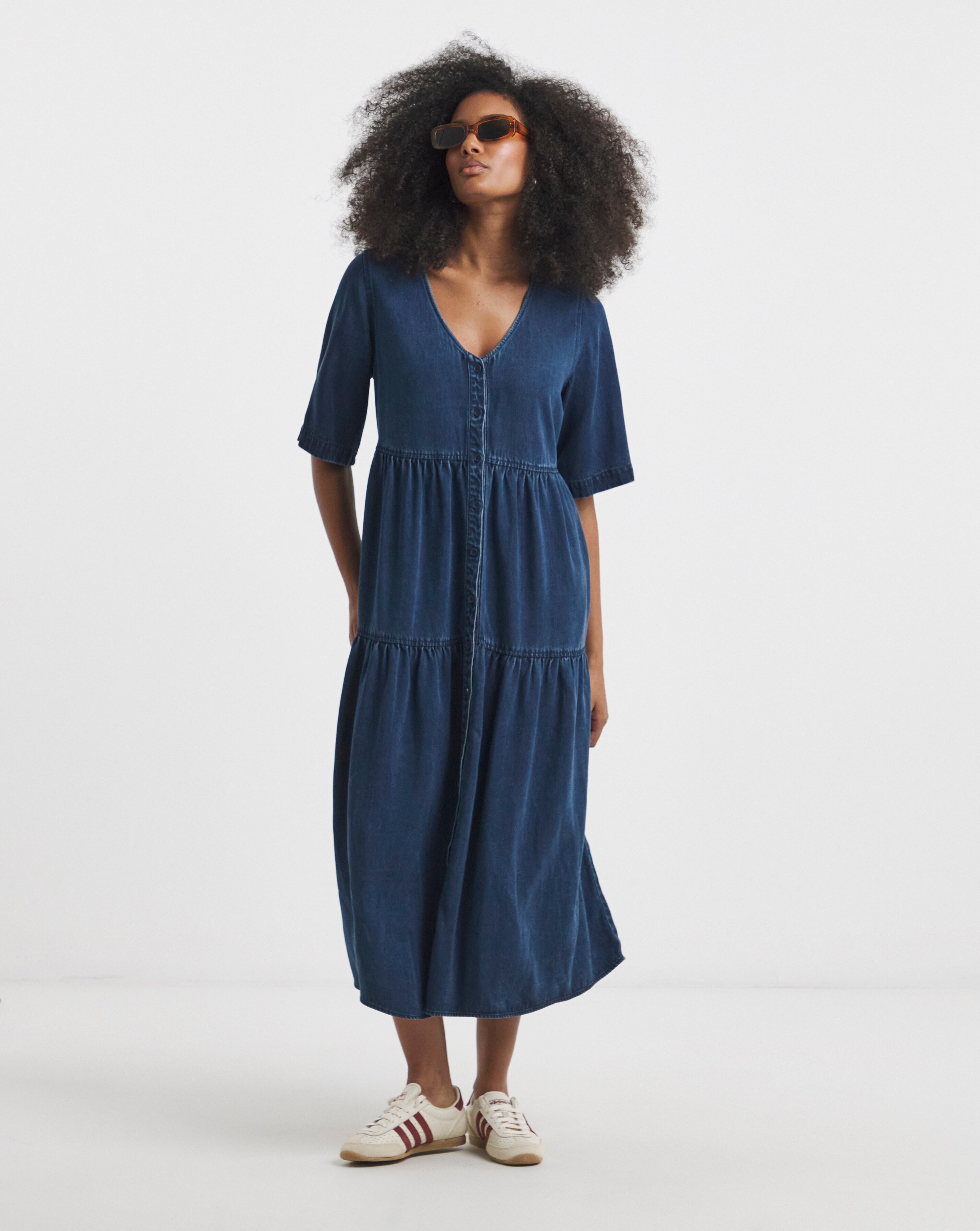 Simply Be Indigo Tiered Denim Smock Dress