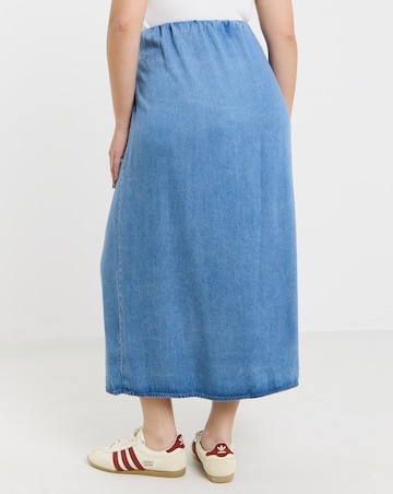 Simply Be Mid Wash Denim Wrap Midi Skirt with Tencel TM Lyocell