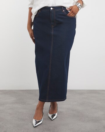 Indigo Contrast Stitch Maxi Skirt