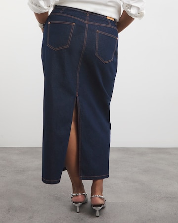 Indigo Contrast Stitch Maxi Skirt