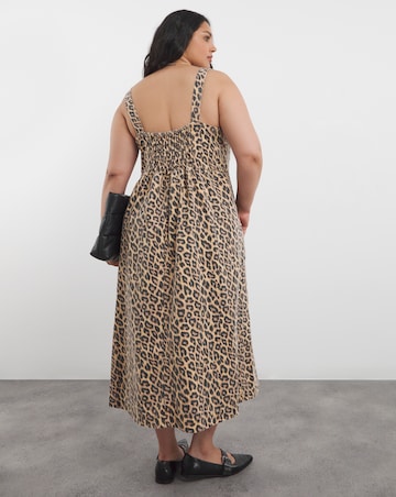 Leopard Print Midaxi Denim Pinafore Dress